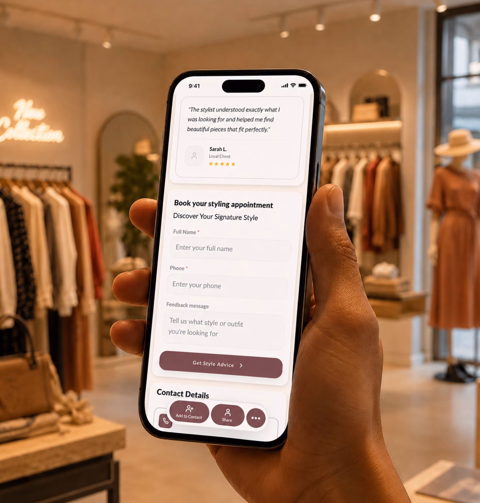 Lead capture form preview for boutiques
