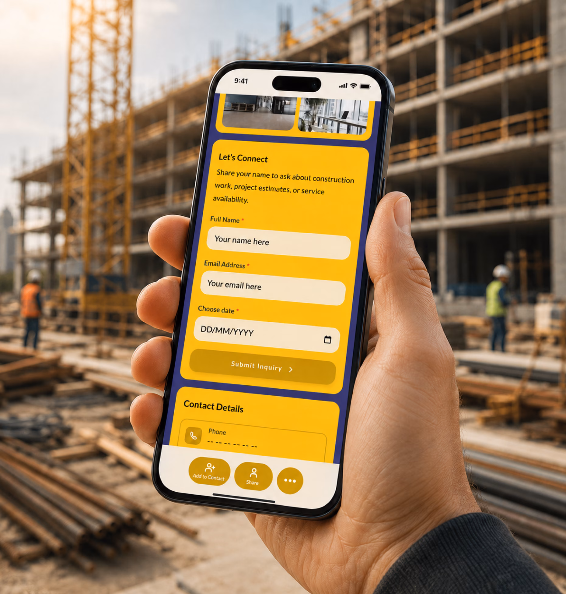 Lead capture form preview for construction