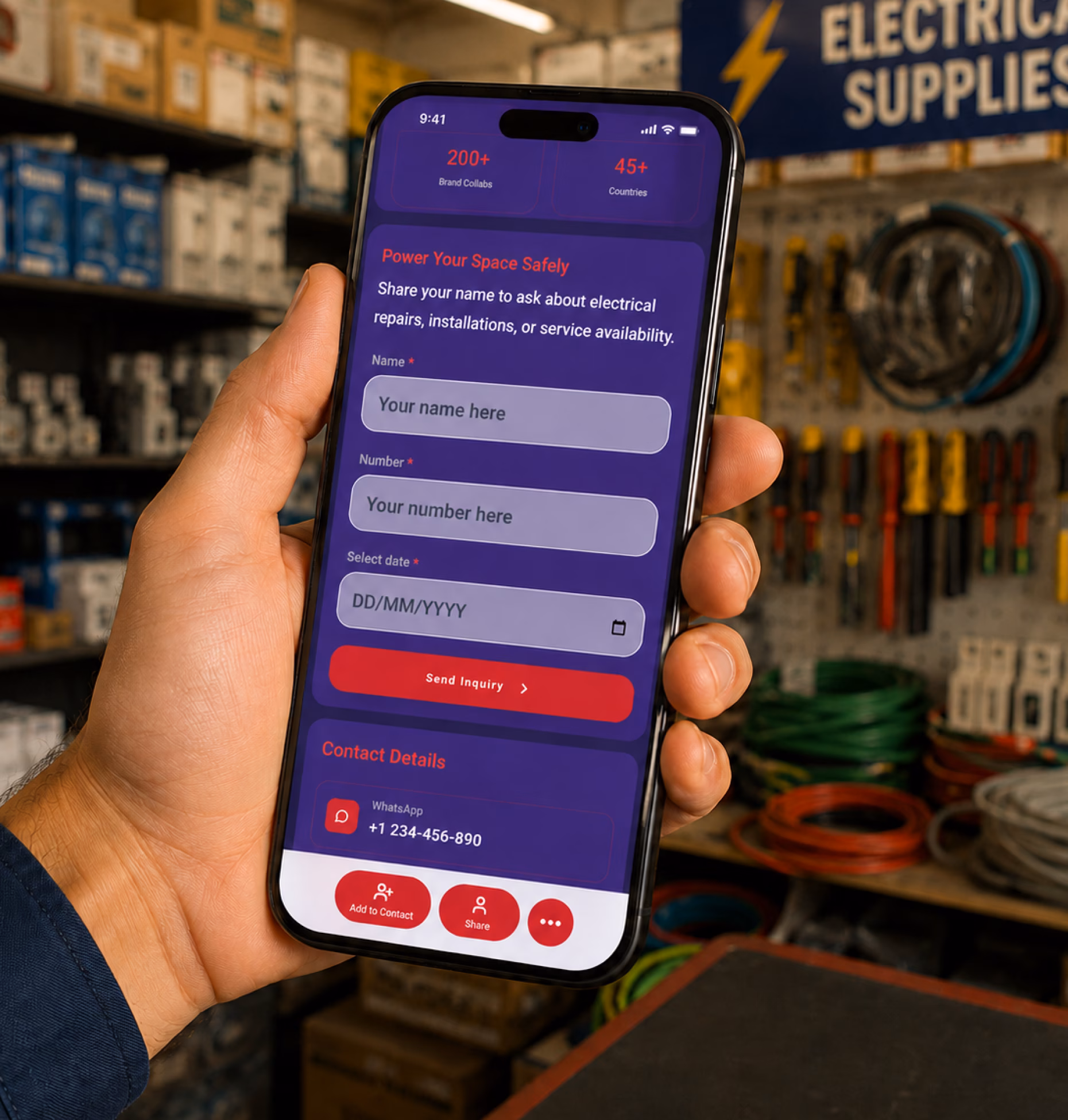 Lead capture form preview for electricians