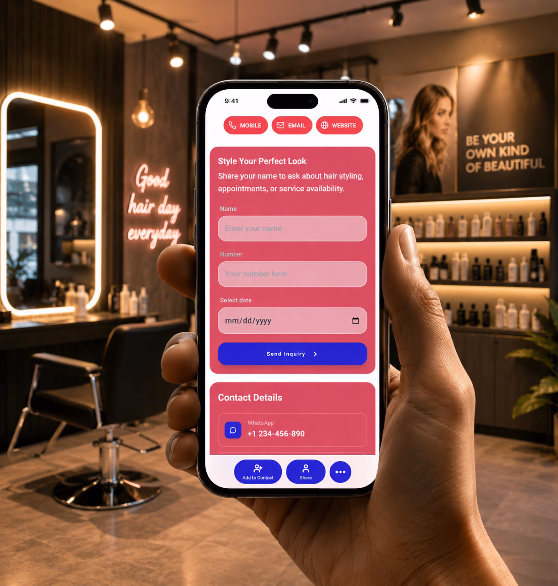 Lead capture form preview for hair stylists