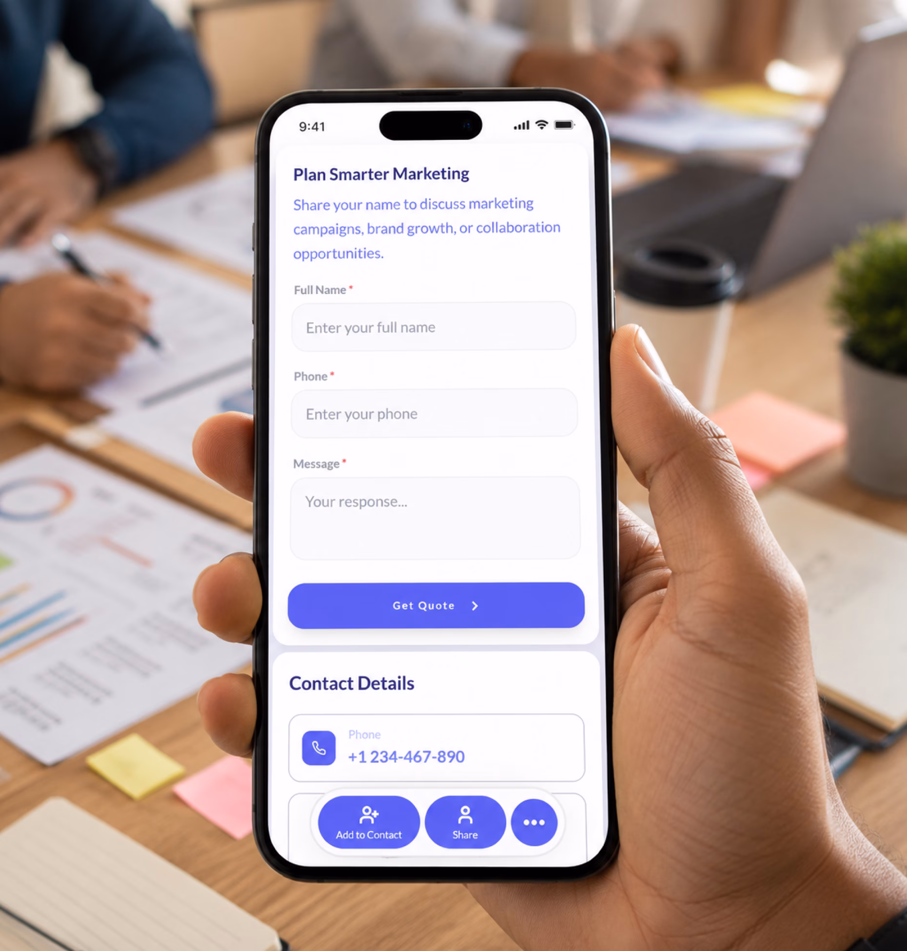 Lead capture form preview for marketing executives