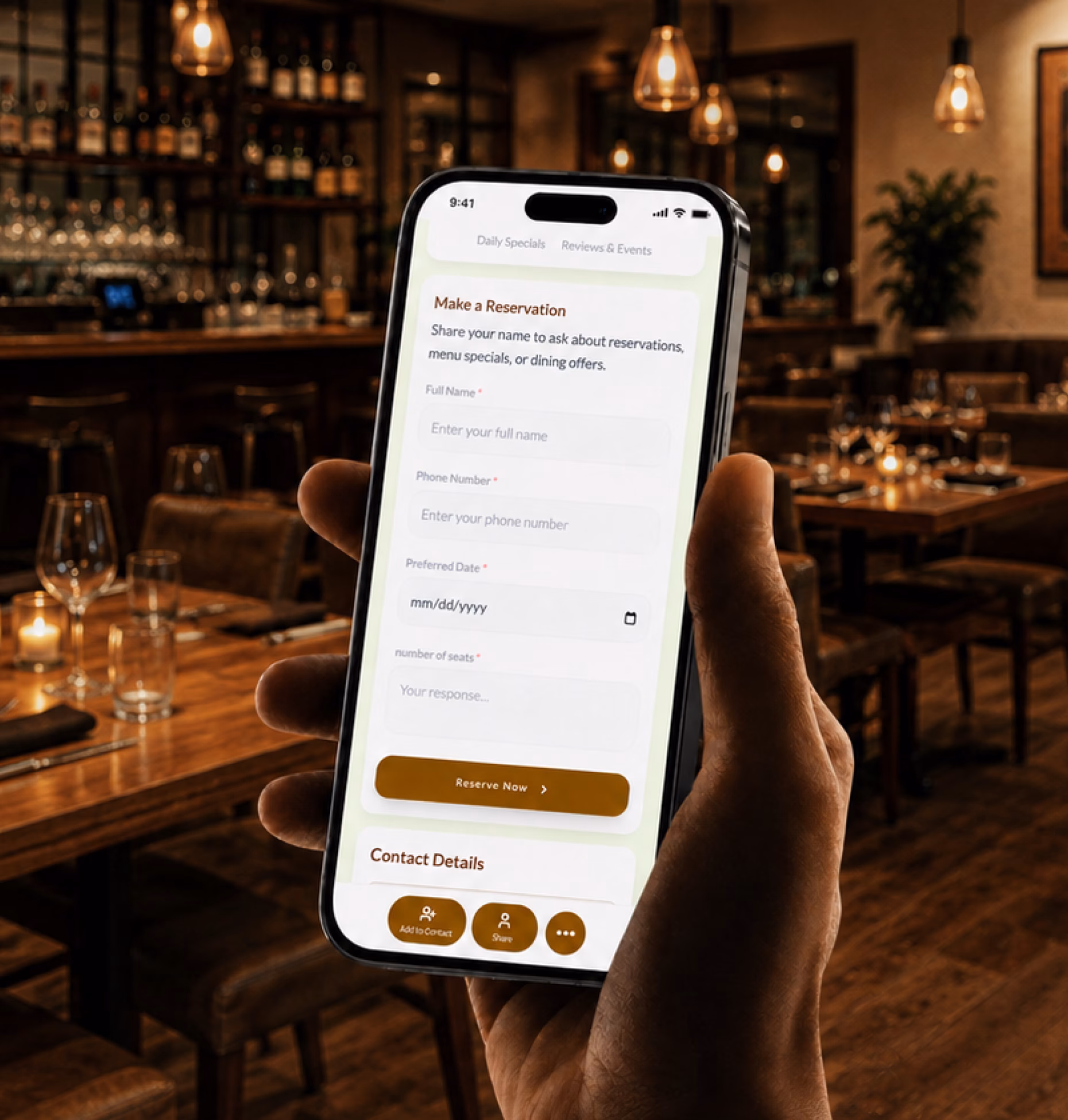 Lead capture form preview for restaurants