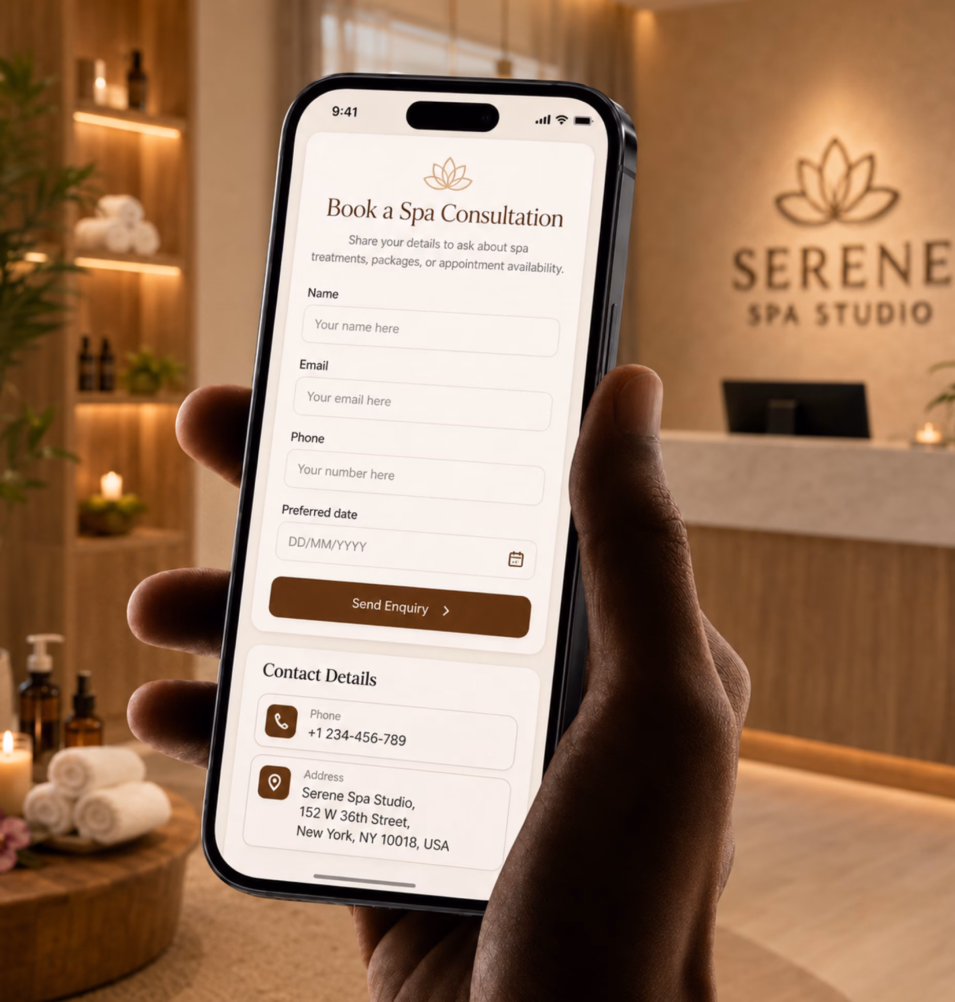 Lead capture form preview for spas