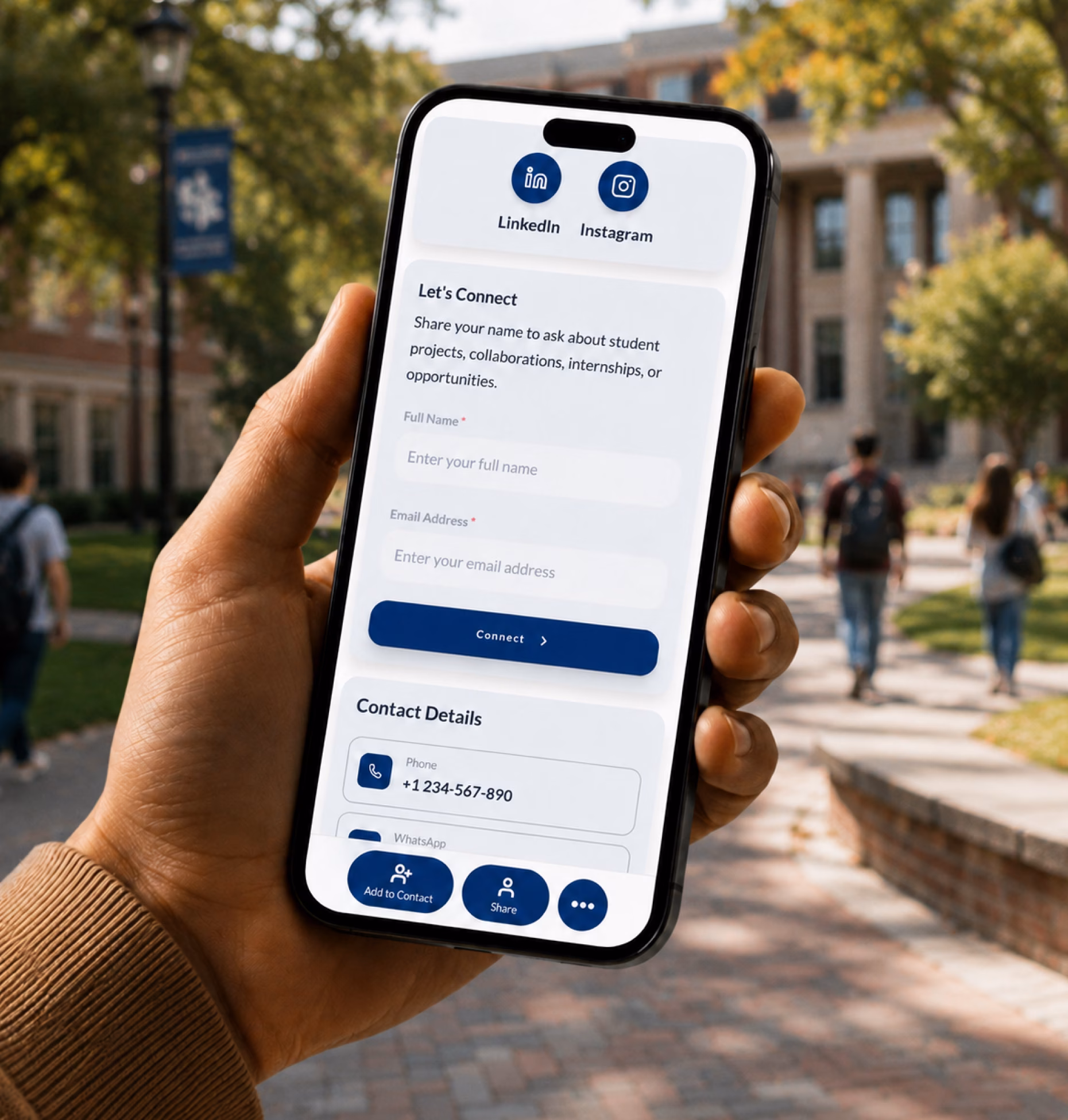 Lead capture form preview for students
