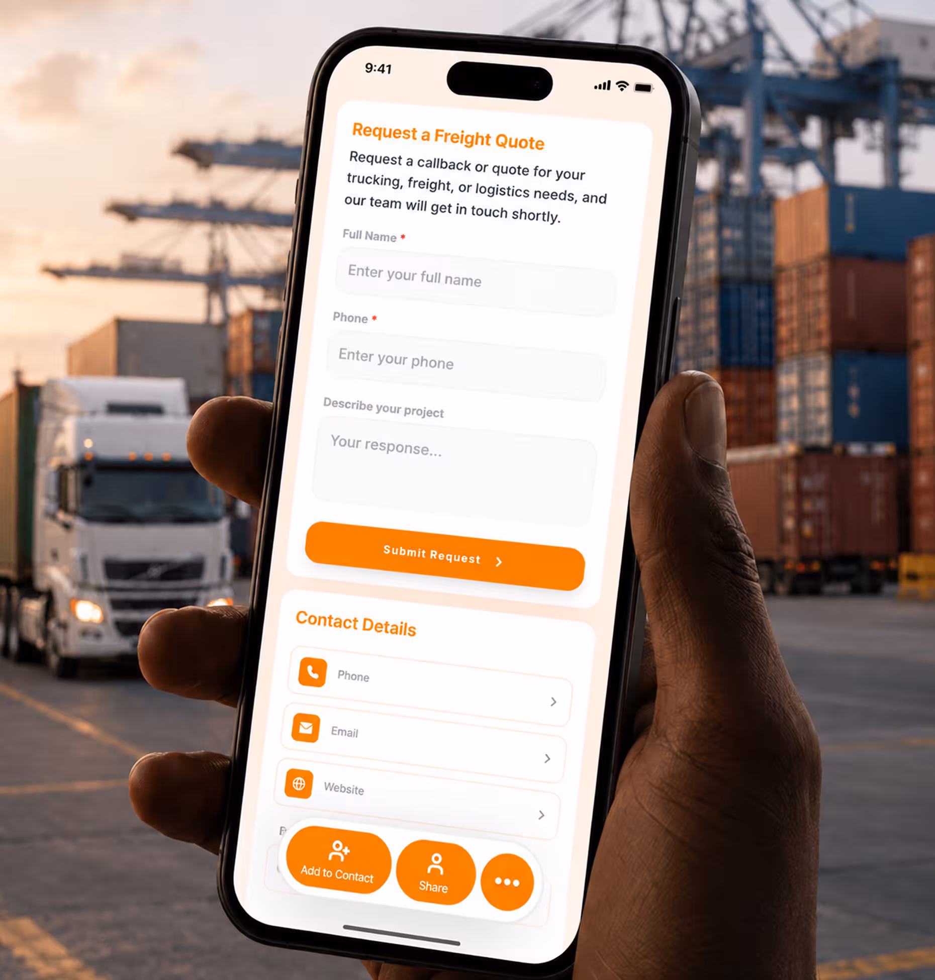 Lead capture form preview for freight quote requests