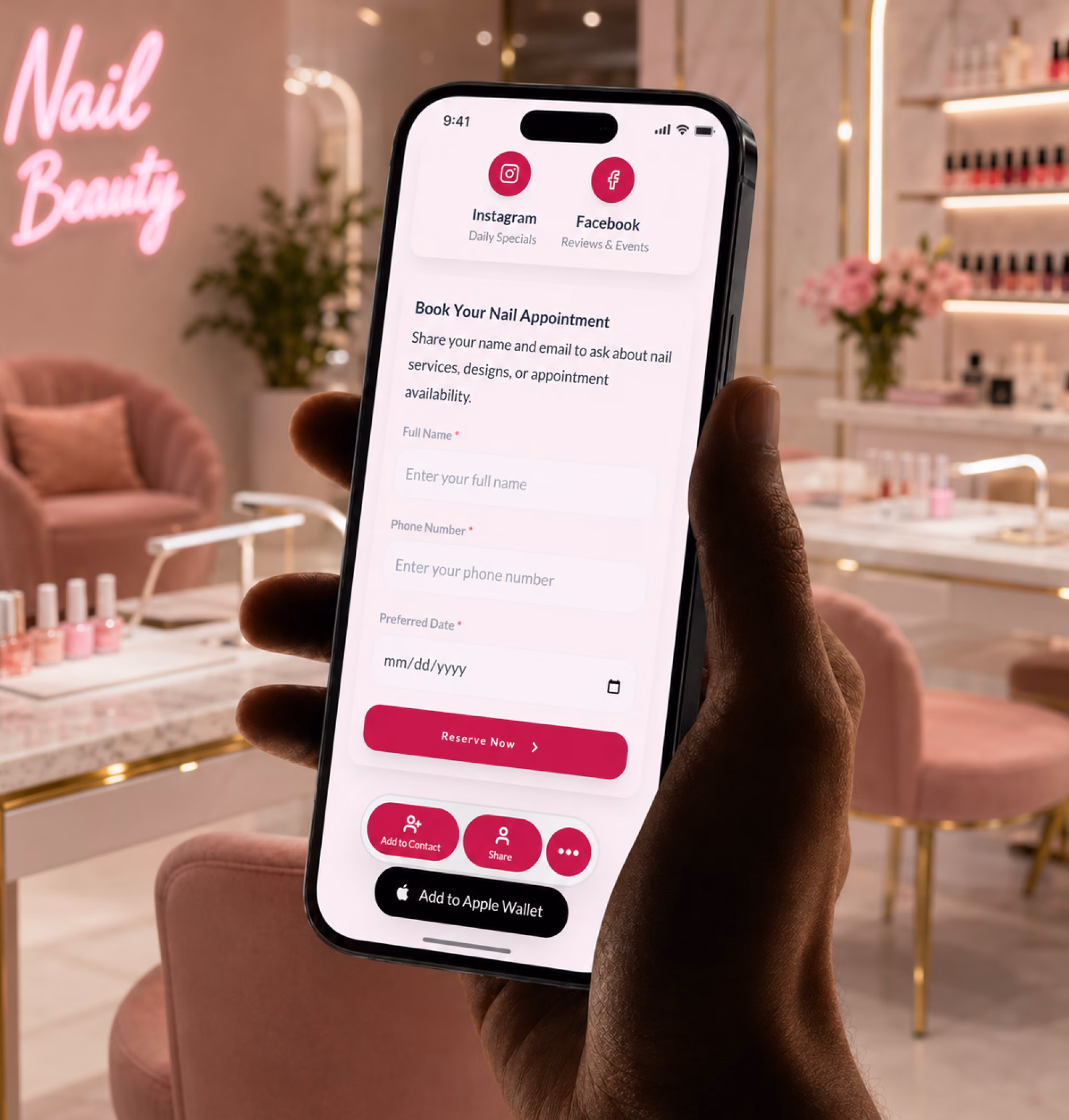 Lead capture form preview for nail salons