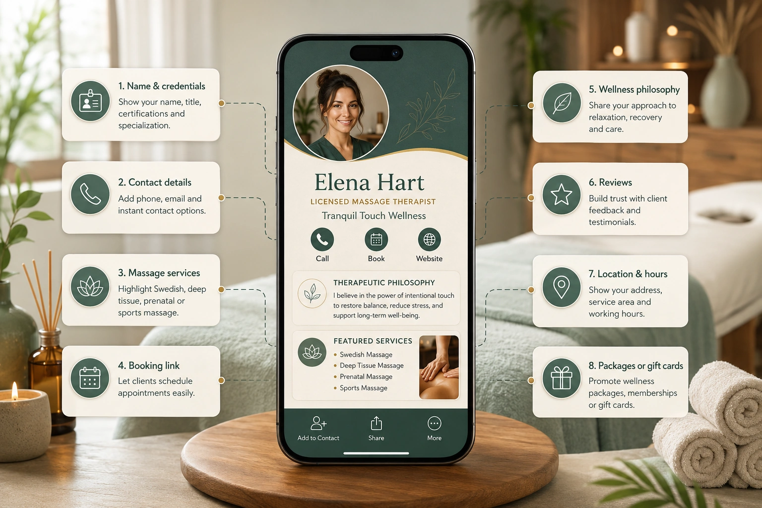 What massage therapists can include on a digital business card