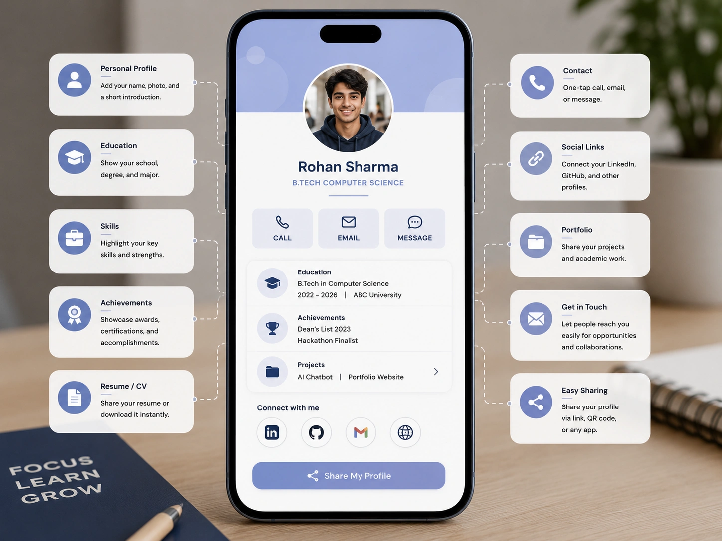 What students can include on a digital business card