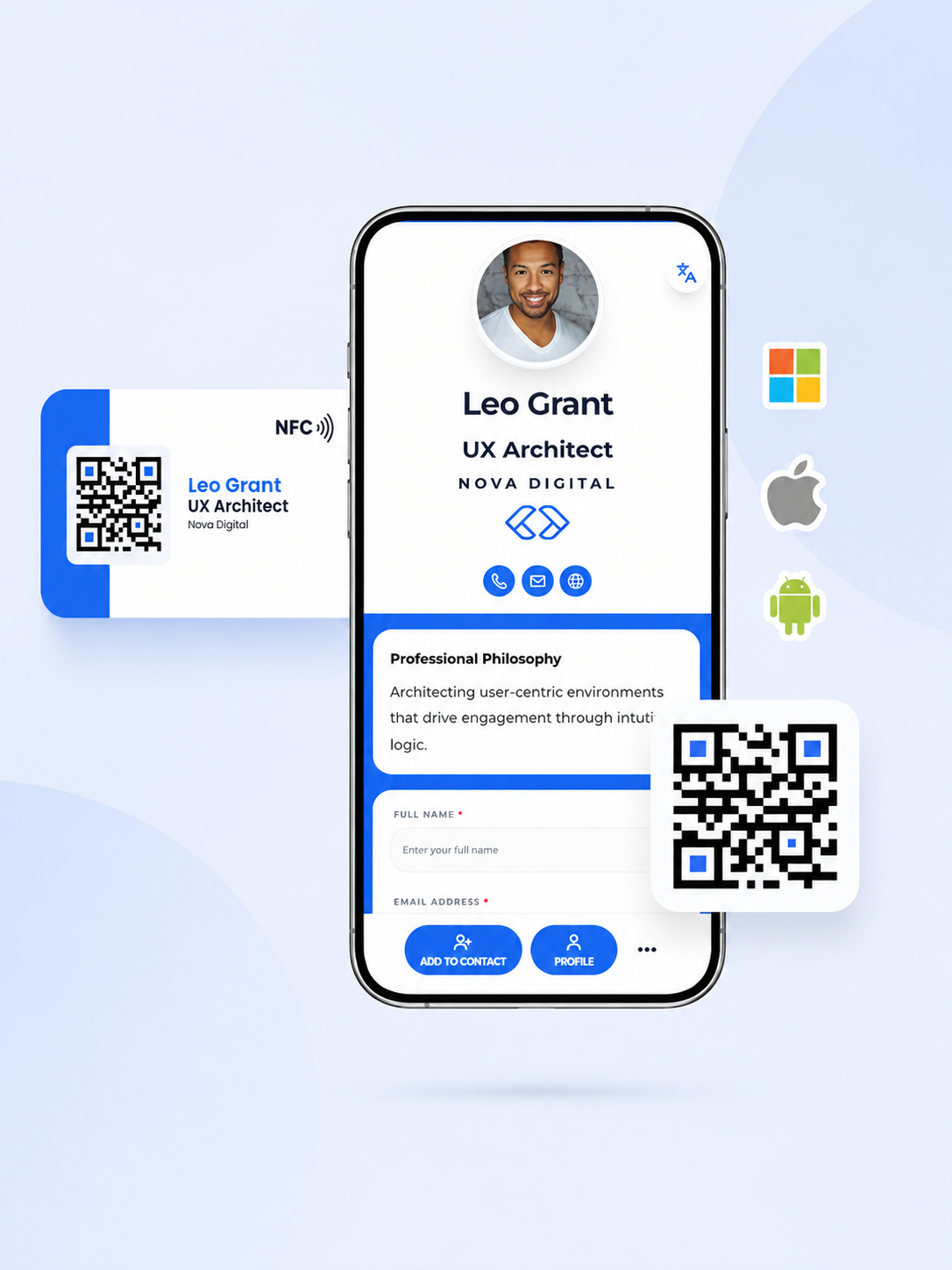 Sharing options digital business card PRO