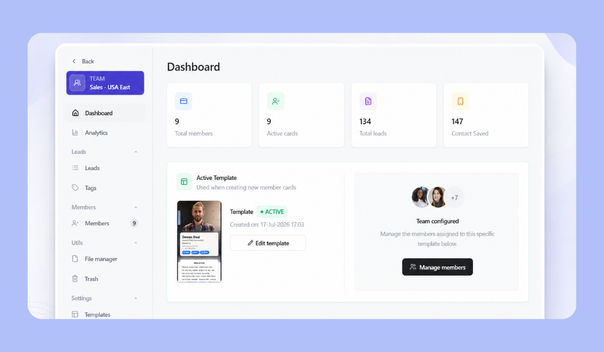 centralized team data on digital business card pro teams